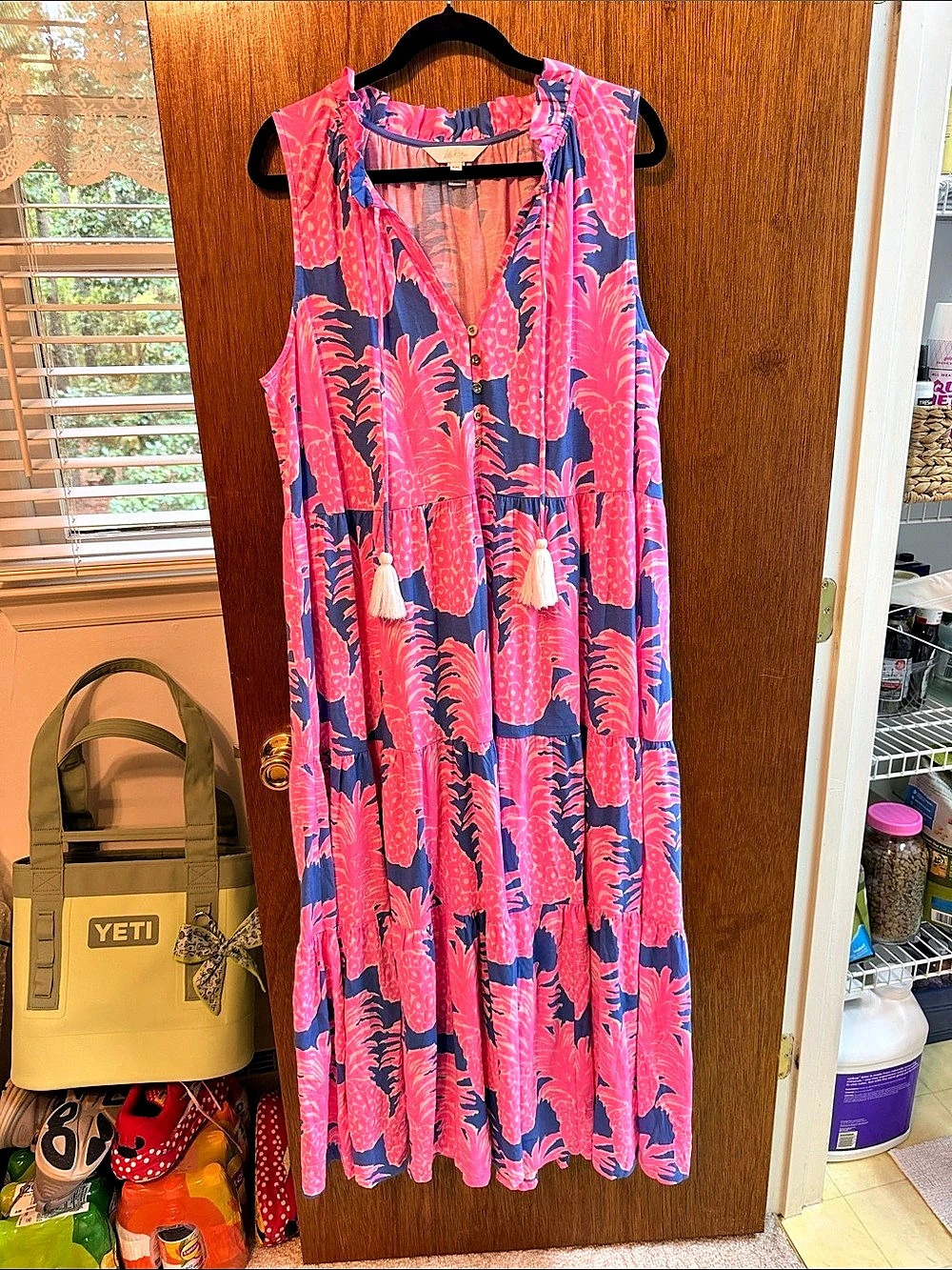 Lilly Pulitzer Malone Maxi Dress Pink & Blue Size XXL